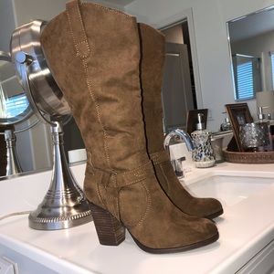 Madden Girl Women's Arkana Motorcycle Boot Chestnut Micro Fabric (worn twice)